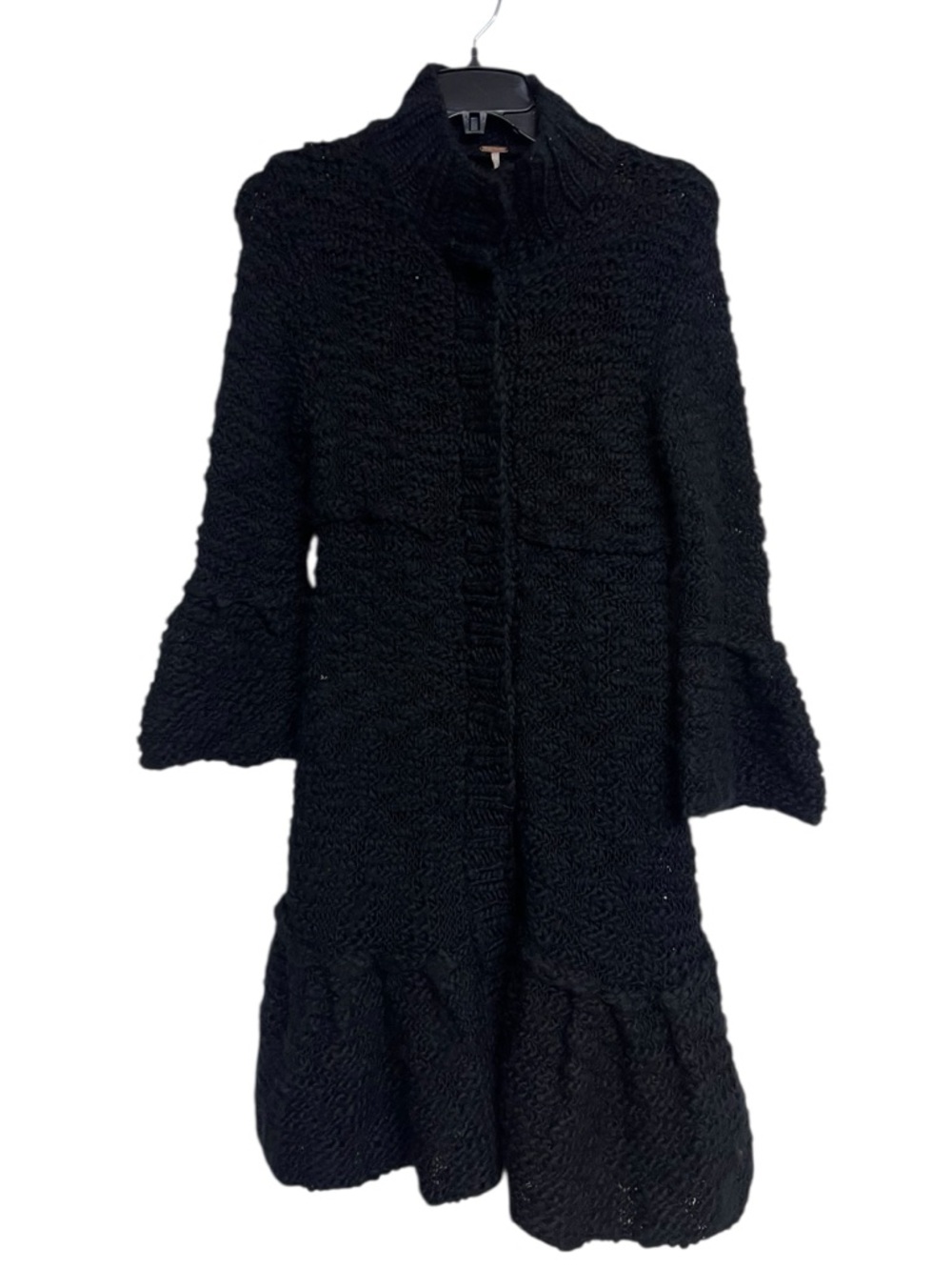 Free People Black Textured Knit Longline Sweater Coat